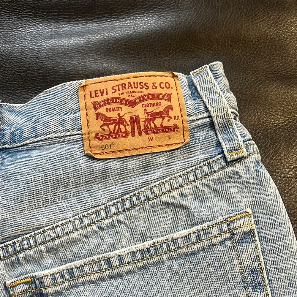 Levi's Light Blue Frayed Denim Shorts - Picture 2 of 7